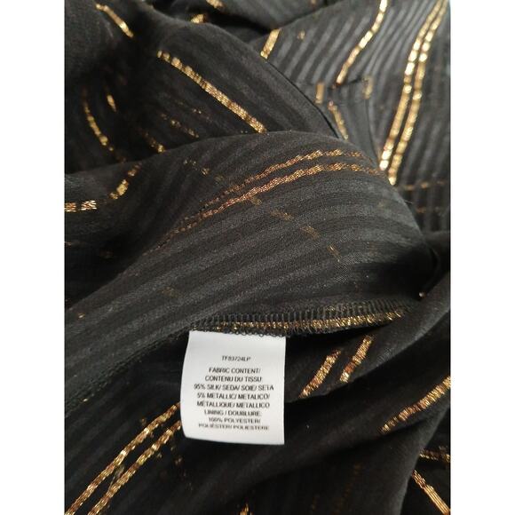 Derek Lam 10 Crosby Top Womens Size 8 Black Gold Metallic Stripes Sheer Silk - Picture 12 of 14